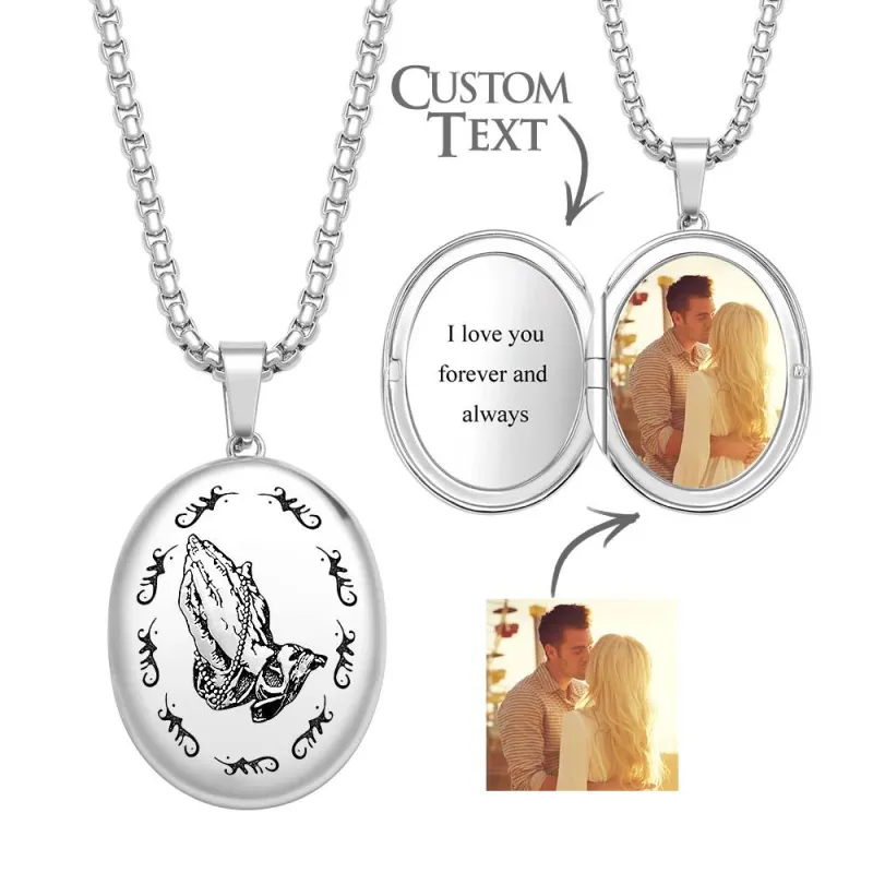 Custom Photo Locket Necklace Personalized Engravable Prayer Amulet Necklace Jewelry For Men Women