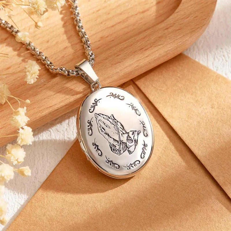 Custom Photo Locket Necklace Personalized Engravable Prayer Amulet Necklace Jewelry For Men Women 2