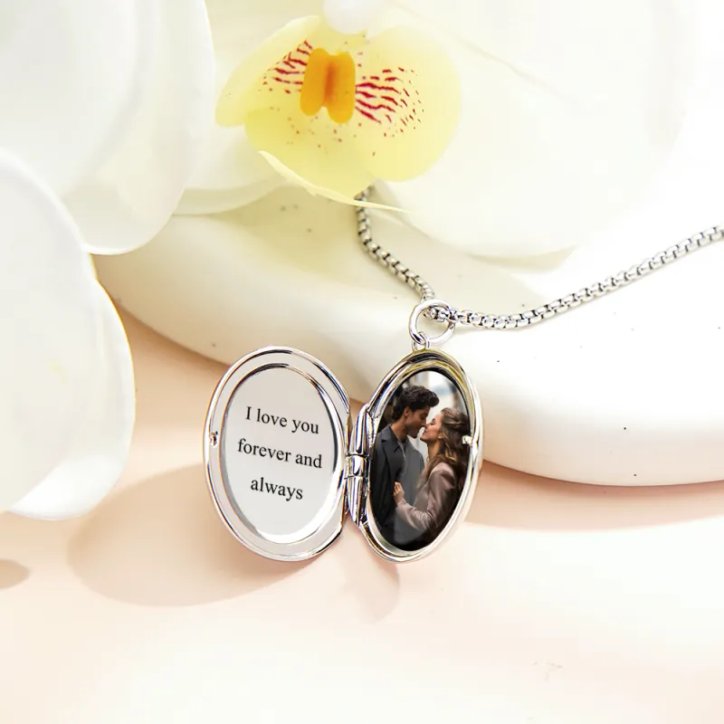 Custom Photo Locket Necklace with Engravable Birth Flower Birthday Gift for Women 2