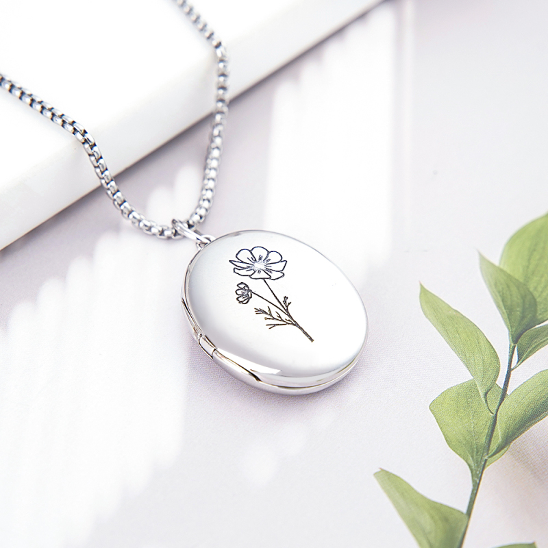 Custom Photo Locket Necklace with Engravable Birth Flower Birthday Gift for Women 4