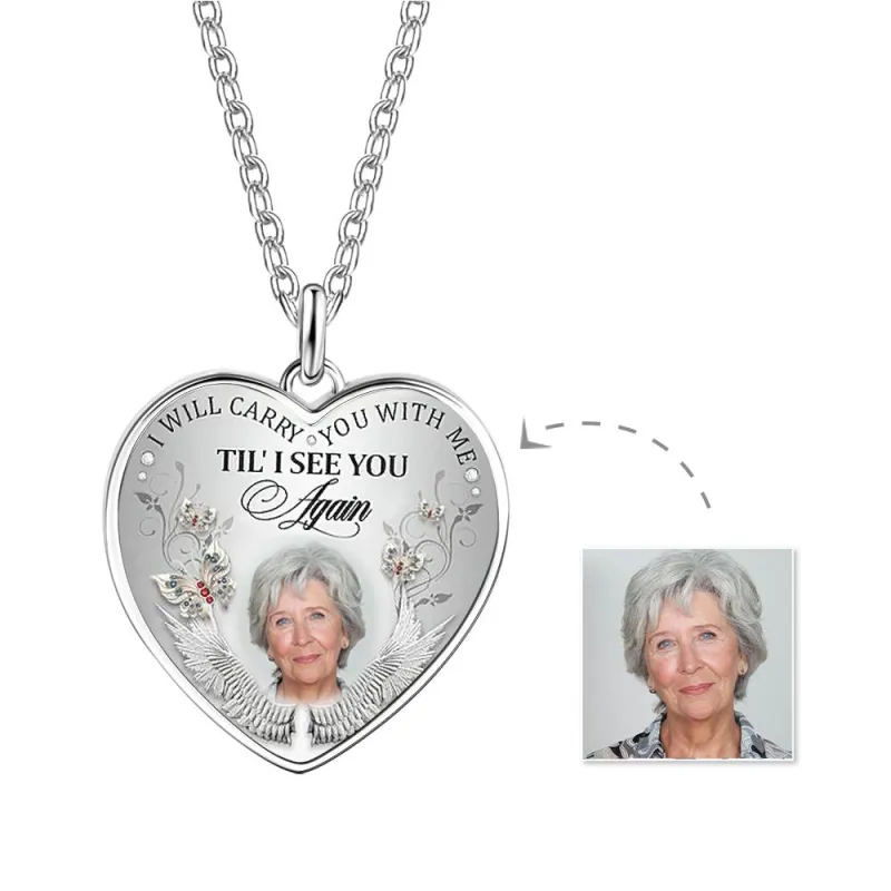 Custom Photo Necklace Angel Wings Heart-shaped Commemorate Gifts