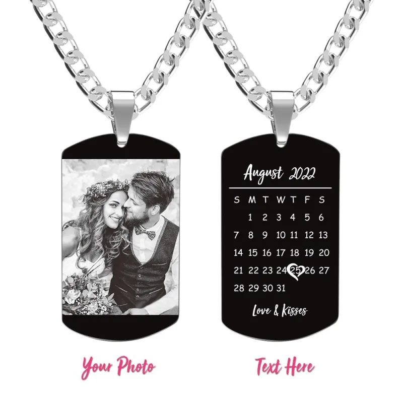 Custom Photo Necklace With Words Photo And Date Perfect Gift For Couple On Anniversary