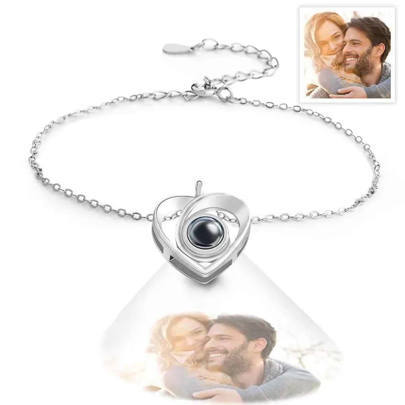 Custom Photo Projection Bracelet Picture Inside Heart Charm Bracelet For Her