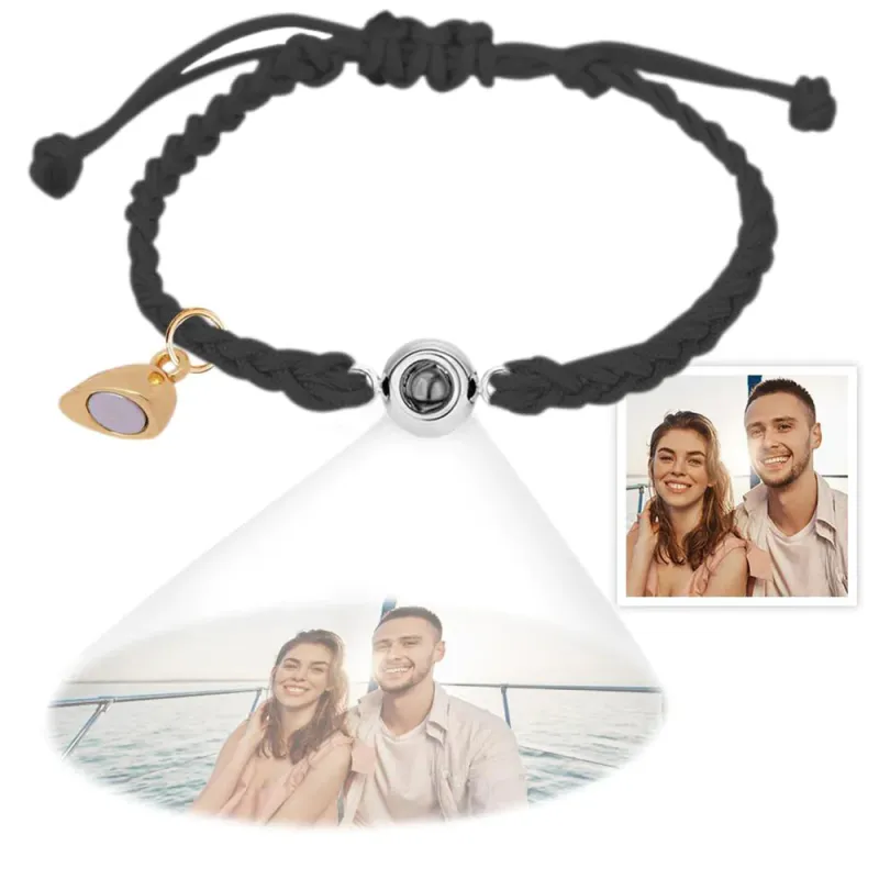 Custom Photo Projection Bracelet Simple Woven Heart Magnetic Bracelet Christmas Gift for Couple 1