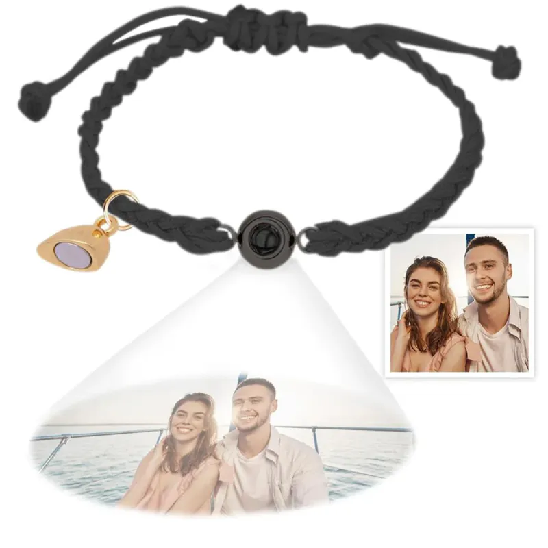 Custom Photo Projection Bracelet Simple Woven Heart Magnetic Bracelet Christmas Gift for Couple 3