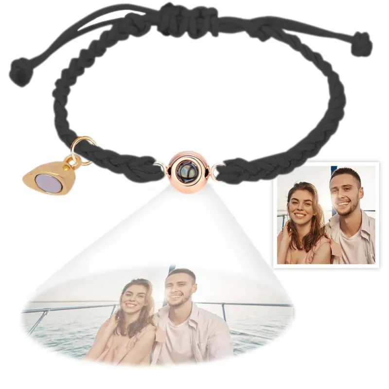 Custom Photo Projection Bracelet Simple Woven Heart Magnetic Bracelet Christmas Gift for Couple 2