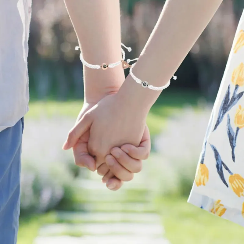 Custom Photo Projection Bracelet Simple Woven Heart Magnetic Bracelet Gift for Couple 4