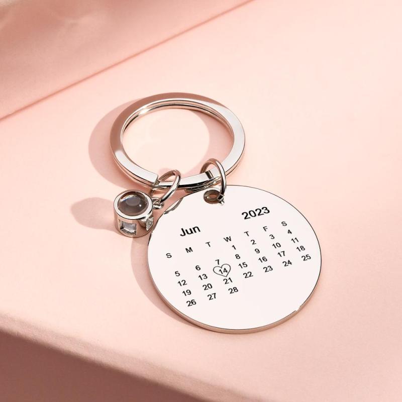 Custom Photo Projection Keychain Personalized Calendar with Text Key Ring 1