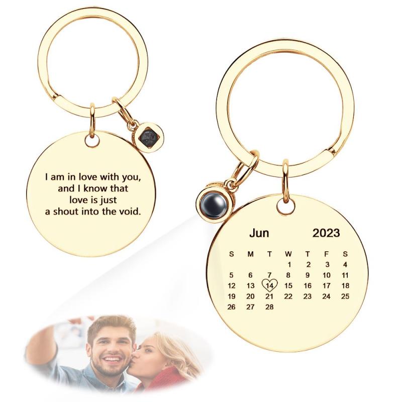 Custom Photo Projection Keychain Personalized Calendar with Text Key Ring 3