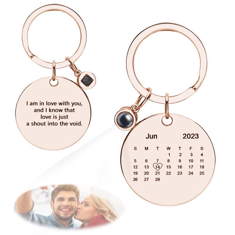 Custom Photo Projection Keychain Personalized Calendar with Text Key Ring 4