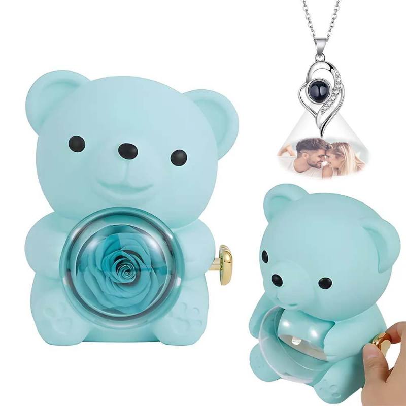 Custom Photo Projection Necklace with Real Rose Bear Gift box Rose Shaped Necklace Gift Box Jewellery Gift Box 3