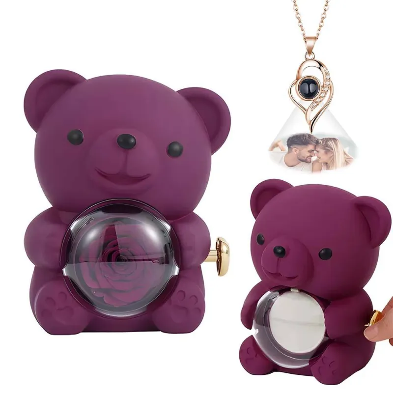 Custom Photo Projection Necklace with Real Rose Bear Gift box Rose Shaped Necklace Gift Box Jewellery Gift Box 6