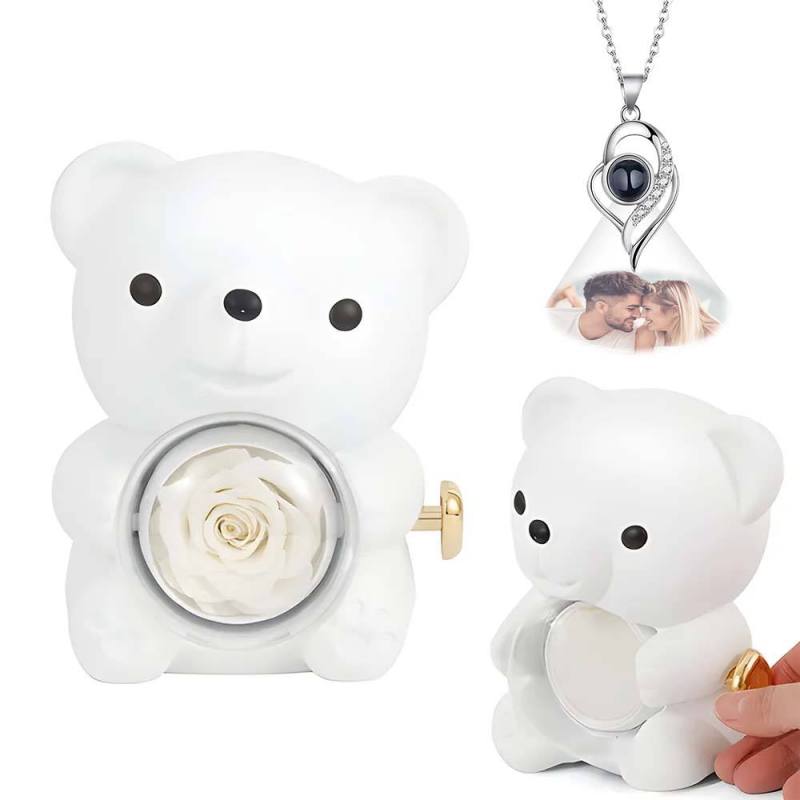 Custom Photo Projection Necklace with Real Rose Bear Gift box Rose Shaped Necklace Gift Box Jewellery Gift Box 2