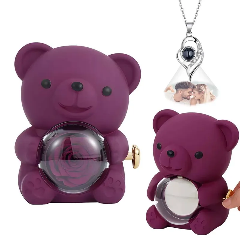 Custom Photo Projection Necklace with Real Rose Bear Gift box Rose Shaped Necklace Gift Box Jewellery Gift Box 1