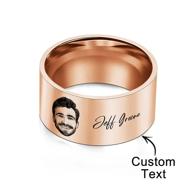 Custom Photo Ring Personalized Men's Ring With Engraved Words Perfect Gift For Couples On Anniversary Or For Dad On Father's Day 4