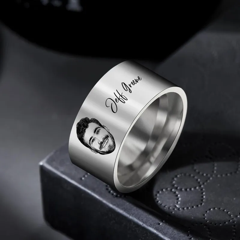 Custom Photo Ring Personalized Men's Ring With Engraved Words Perfect Gift For Couples On Anniversary Or For Dad On Father's Day 3