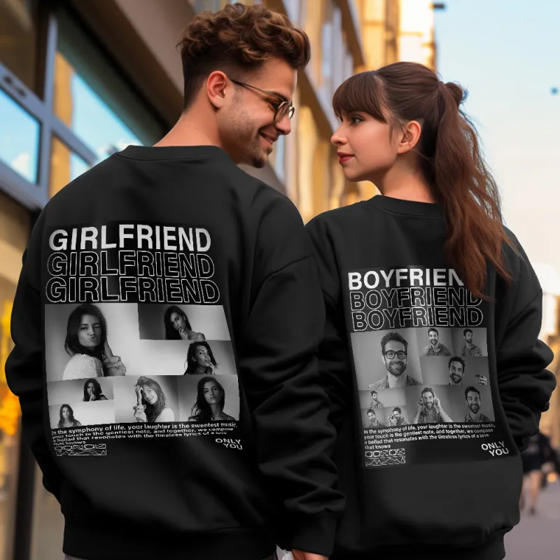 Custom Photo Round Neck Unisex Sweatshirt Personalized Pictures Crewneck Sweatshirts Valentine's Day Gift for Couple