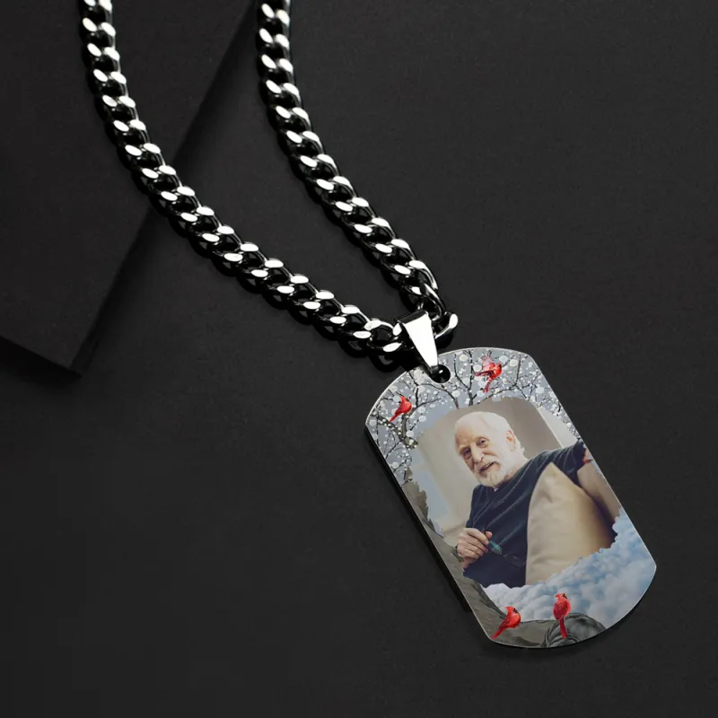 Custom Photo Tag Memorial Engraved Necklace with Engraving Stainless Steel Men's Necklace 2