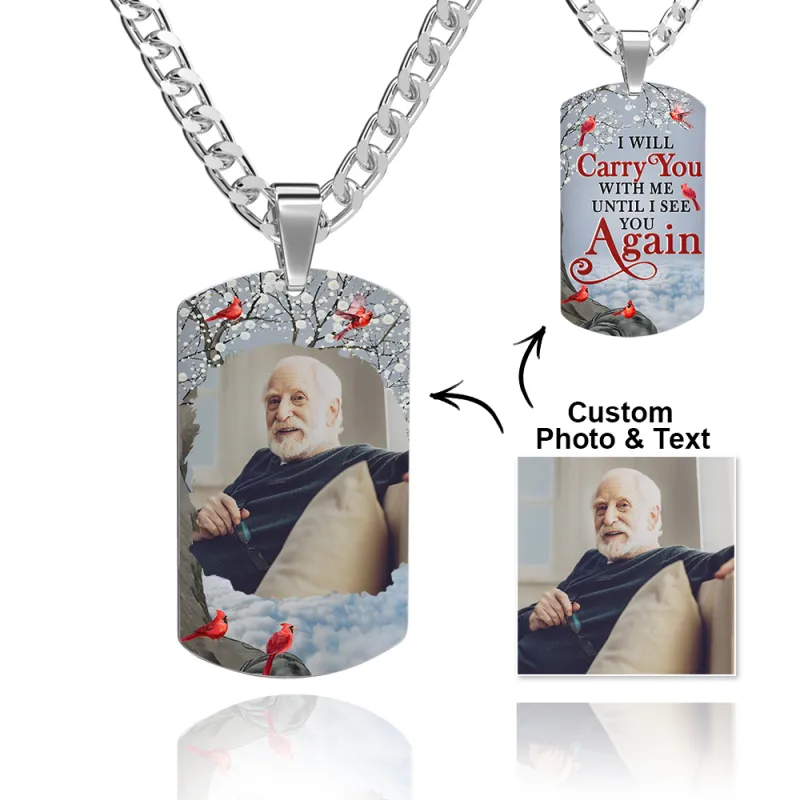 Custom Photo Tag Memorial Engraved Necklace with Engraving Stainless Steel Men's Necklace