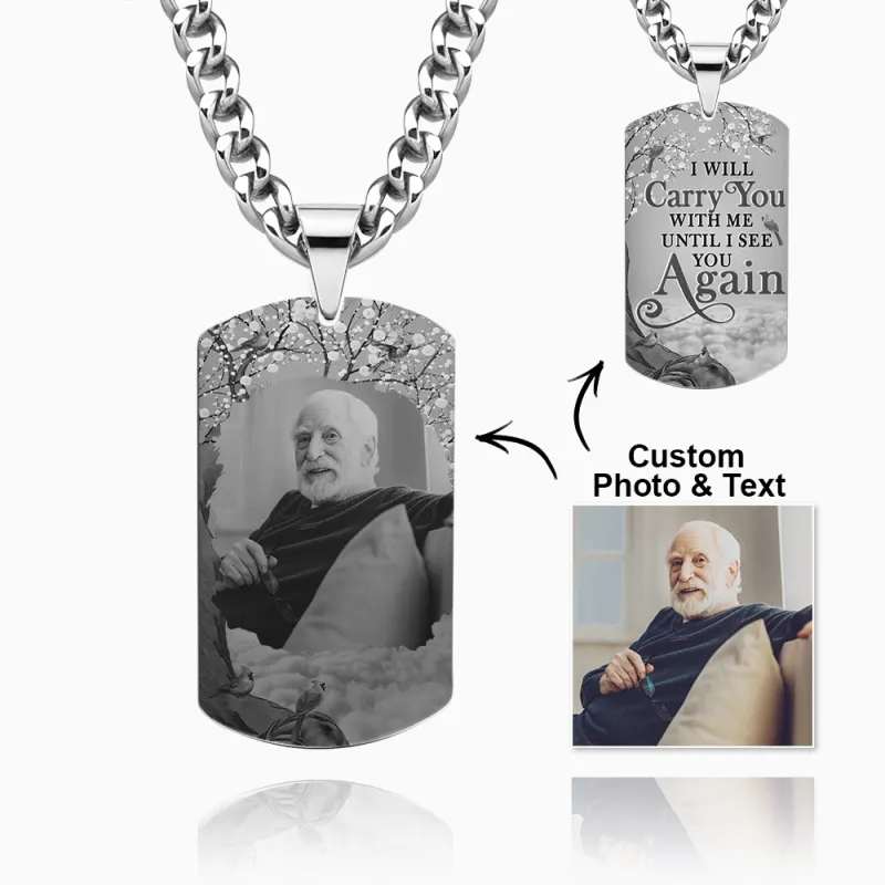 Custom Photo Tag Memorial Engraved Necklace with Engraving Stainless Steel Men's Necklace 1