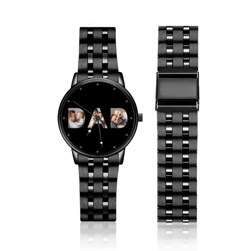 Custom Photo Watch Men's Black Alloy Watch Bracelet for Dad 1