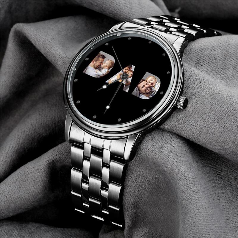 Custom Photo Watch Men's Black Alloy Watch Bracelet for Dad 3