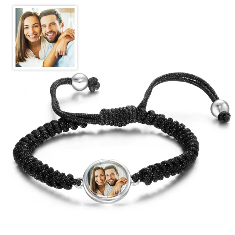 Custom Photo Woven Bracelet Personalized Photo Charm Bracelet For Him