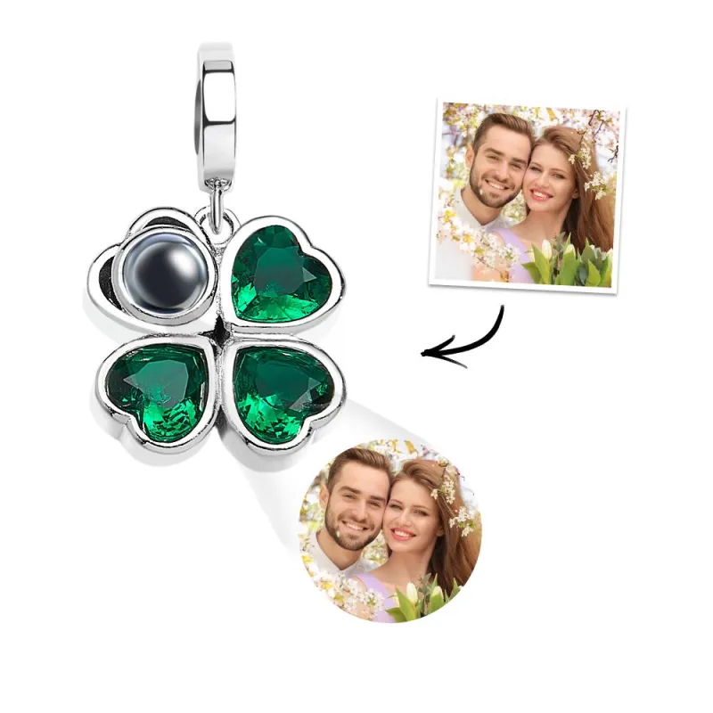 Custom Projection Charm Four Leaf Clover Couple Gift