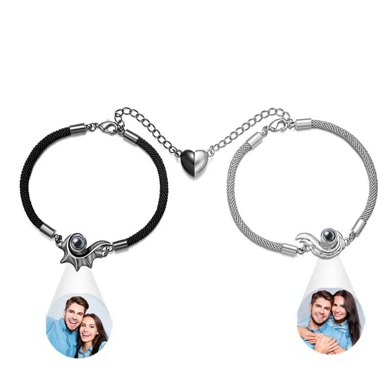 Custom Projection Couple Bracelet Magnetic Heart Gift