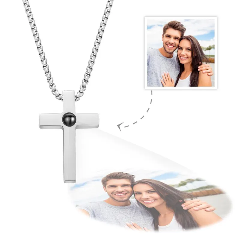 Custom Projection Photo Necklace Simple Cross Men's Gifts