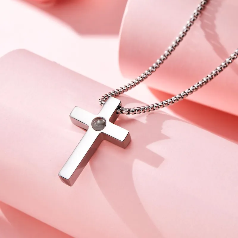 Custom Projection Photo Necklace Simple Cross Men's Gifts 1