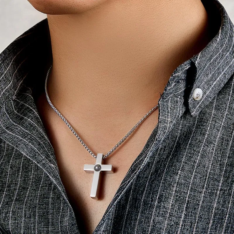 Custom Projection Photo Necklace Simple Cross Men's Gifts 3