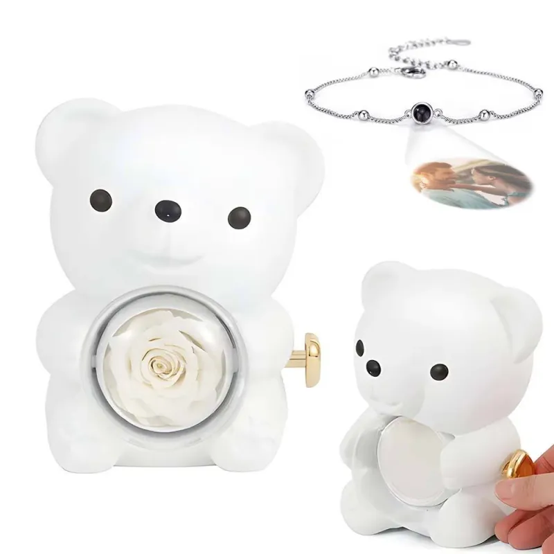 Custom Projection Picture Bracelet with Real Rose Bear Gift box Rose Shaped Necklace Gift Box Jewellery Gift Box 2