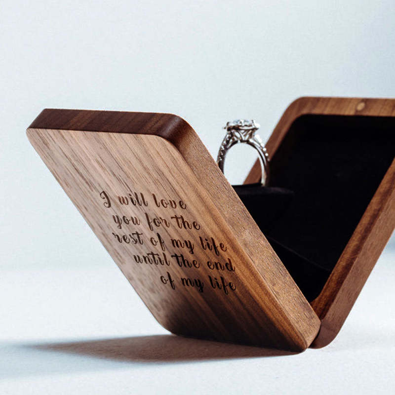 Custom Ring Box Thin Rotating Engagement Ring Box Personalize Wooden Ring Box Anniversary Gift (Box Only, Ring Not Included)