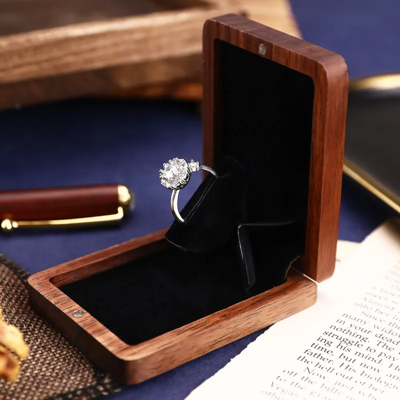 Custom Ring Box Thin Rotating Engagement Ring Box Personalize Wooden Ring Box Anniversary Gift (Box Only, Ring Not Included) 3