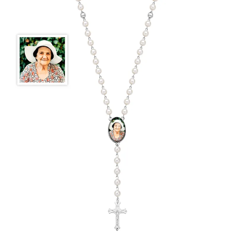 Custom Rosary Beads Cross Multi-Color Necklace Personalized Necklace with Photo Mother‘s Day Gifts 5