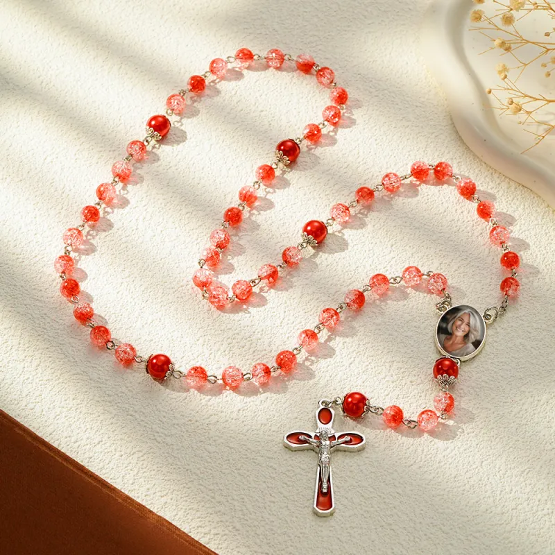 Custom Rosary Beads Cross Necklace Personalized Acrylic Explosion Beads Long Style Necklace with Photo 6