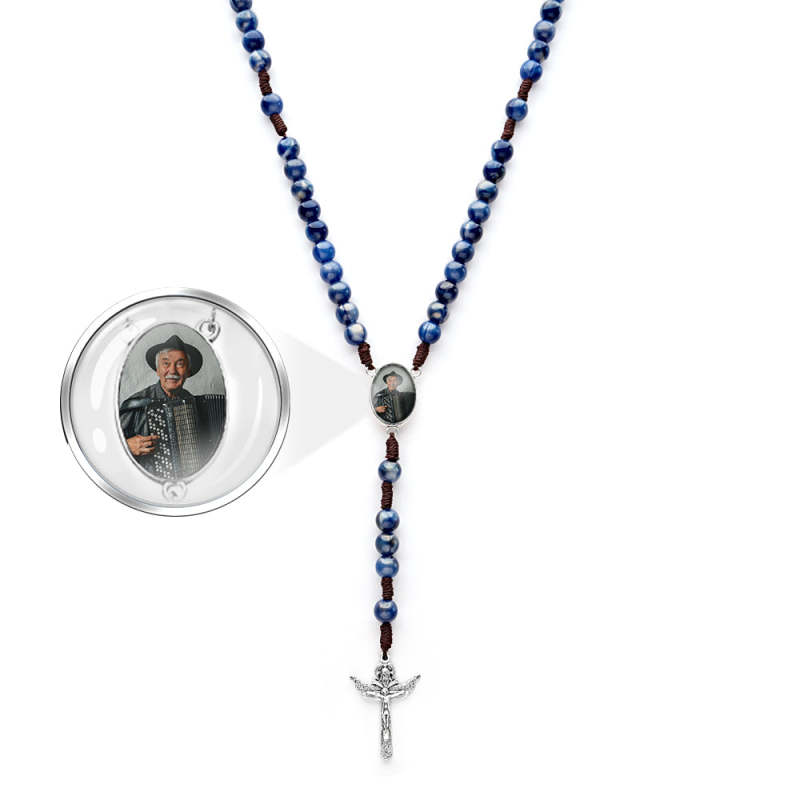 Custom Rosary Beads Cross Necklace Personalized Imitation Agate Beads Hand Woven Necklace with Photo 6