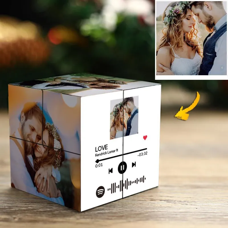 Custom Scannable Spotify Code Photo Rubic Cube Photo Frame Multiphoto Gifts for Couples