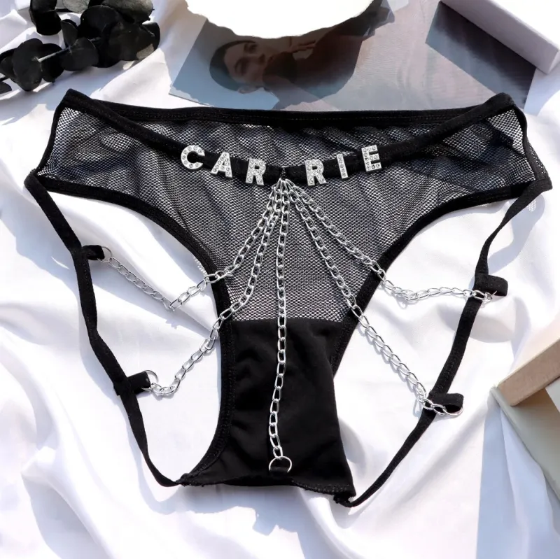 Custom Sexy Thongs with Jewelry Crystal Letter Name Women's Underwear Gift for Her