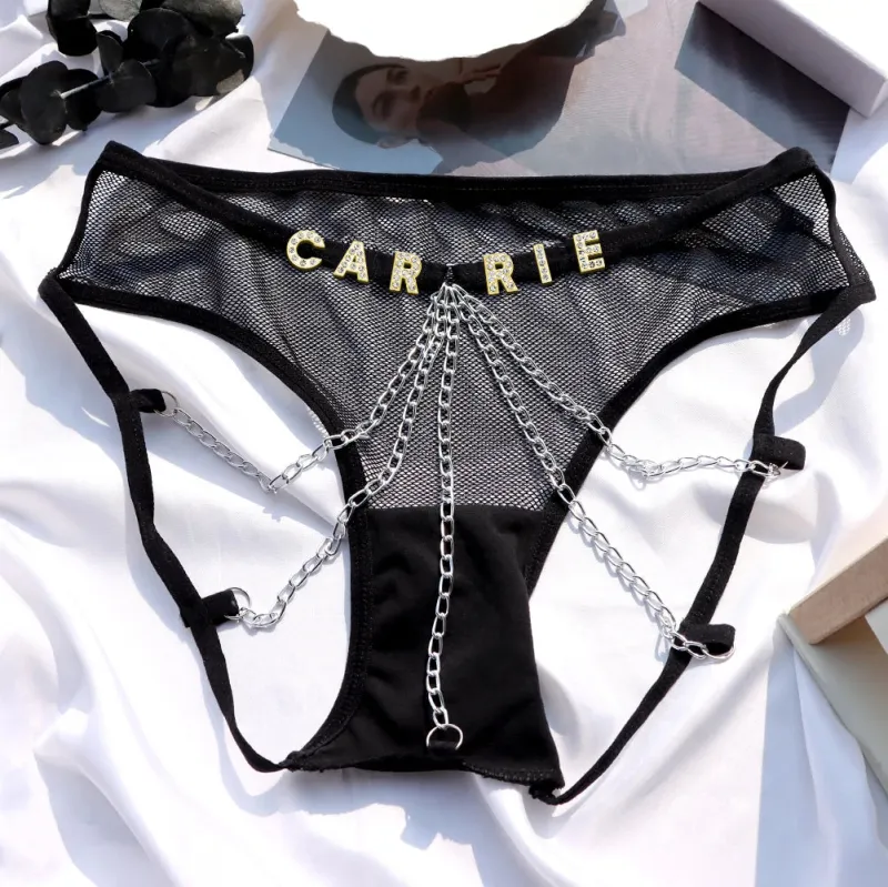 Custom Sexy Thongs with Jewelry Crystal Letter Name Women's Underwear Gift for Her 6