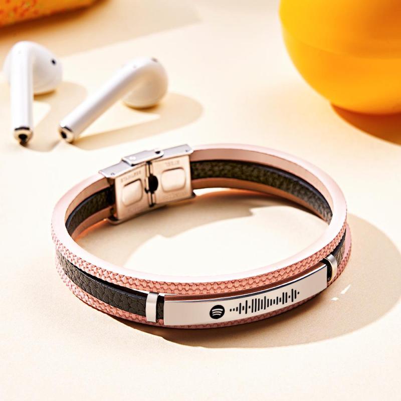 Custom Song Bracelet Mens Personalized Music Code Leather Bracelet Christmas Gift  Birthday Gift for Men and Woman 2