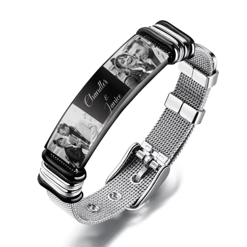 Custom Stainless Steel Mens Bracelet With Two Photo And Engraved Words Best Gifts For Lovers On Valentine's Day 3