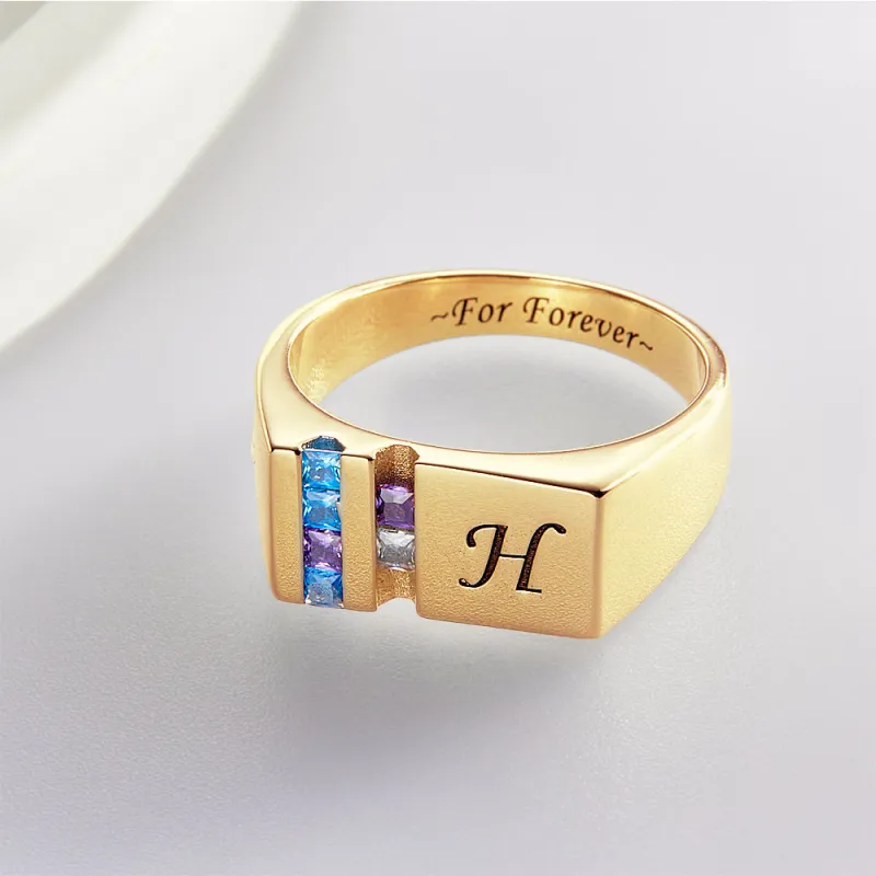 Custom Text Birthstone Ring 18k Gold Plated Personalized Family Ring Gift For Her 1