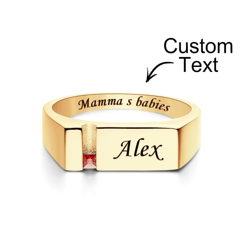 Custom Text Birthstone Ring 18k Gold Plated Personalized Family Ring Gift For Her 4