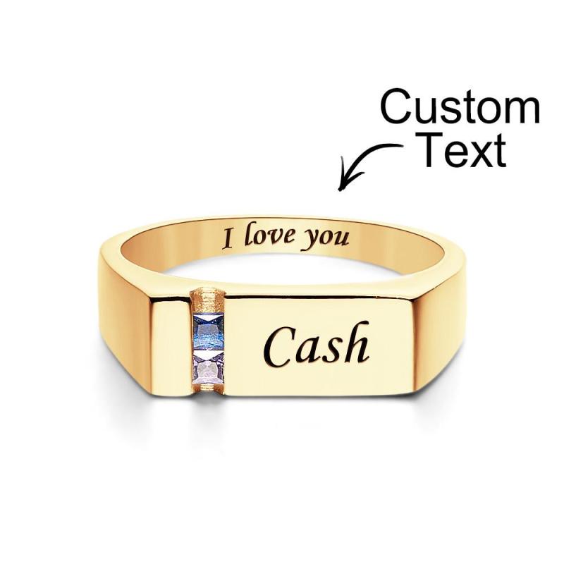 Custom Text Birthstone Ring 18k Gold Plated Personalized Family Ring Gift For Her 5