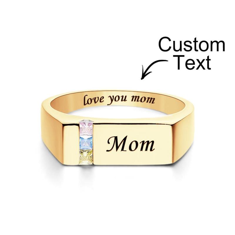 Custom Text Birthstone Ring 18k Gold Plated Personalized Family Ring Gift For Her 6