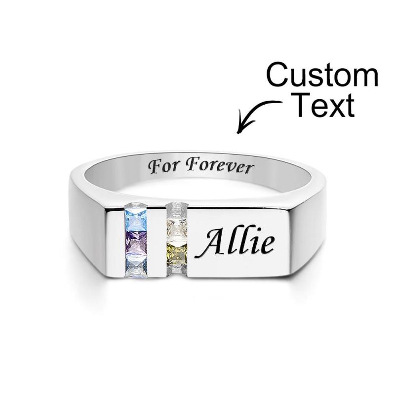 Custom Text Birthstone Ring Personalized Family Ring Gift For Her