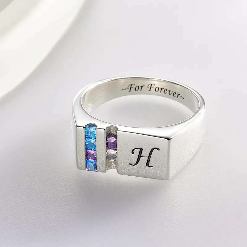 Custom Text Birthstone Ring Personalized Family Ring Gift For Her 1