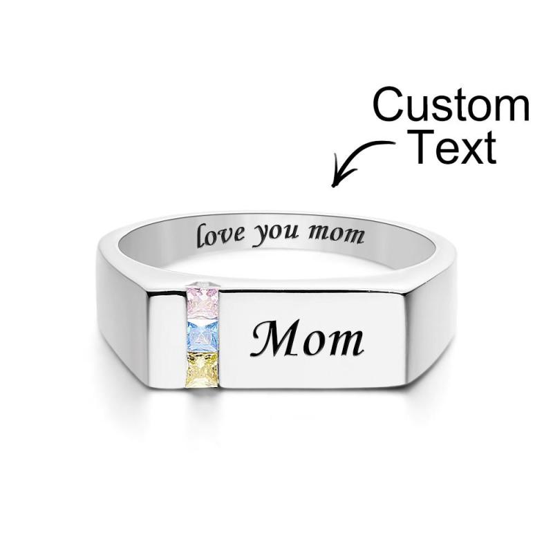 Custom Text Birthstone Ring Personalized Family Ring Gift For Her 4